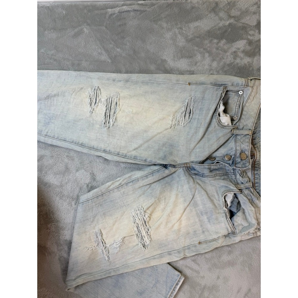AMERICAN EAGLE Jeans Womens 12 Boy Crop Light Wash Distressed Denim Button Fly